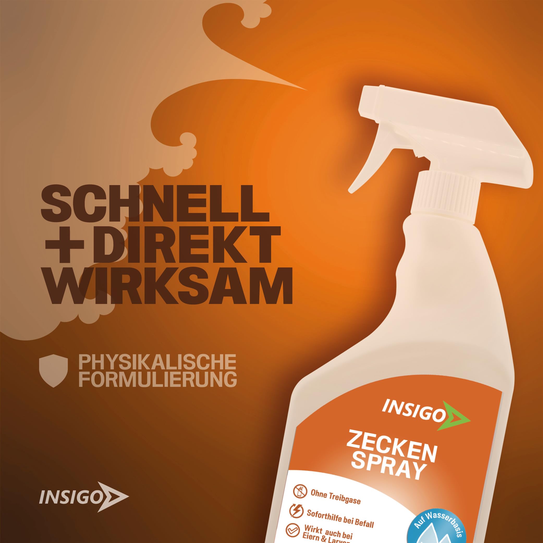 INSIGO Zecken Spray 1L Sprühflasche - Zeckenmittel mit mechanischer Wirkung - Effektive Abwehr für Zecken und Larven - Zecken Spray mit Sofortwirkung