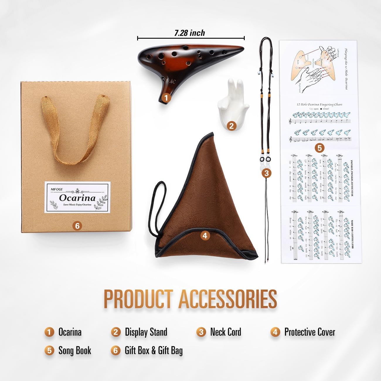 MIFOGE Ocarina 12 Hole Tones Alto C with Gift Wrapping Display Stand Neck Cord Protective Cover Song Book Strawfire Masterpiece Collectible Music Instrument Gift Idea For Beginner Musician