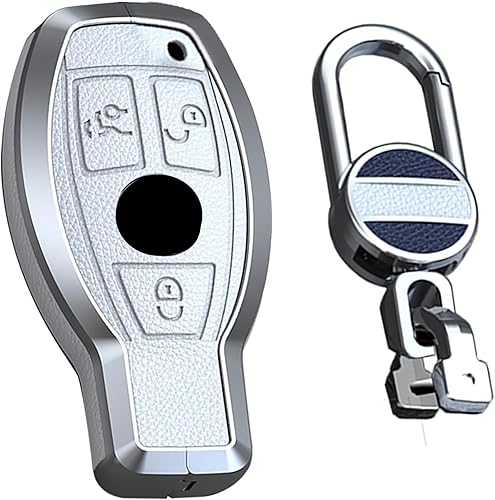 ontto Funda de cuero para llavero de 3 botones para Mercedes-Benz A B C E G R S M Clase CLA CLS GLA blanco (tipo A)