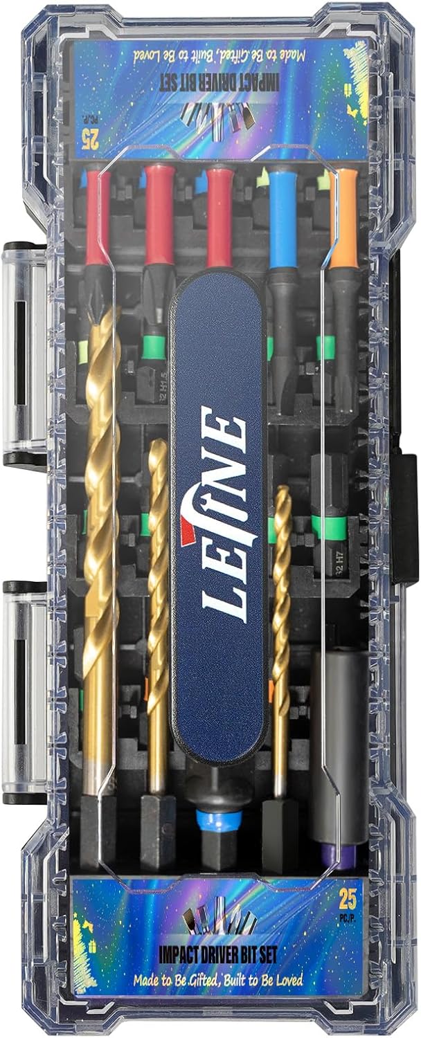 LETINE Impact Driver Bit Set, 35-Piece S2 Steel Screwdriver Bit with Case Hex,Torx,Phillips,Slotted,Square and Hex Shank Drill Bit Set for DIY/Pro Use