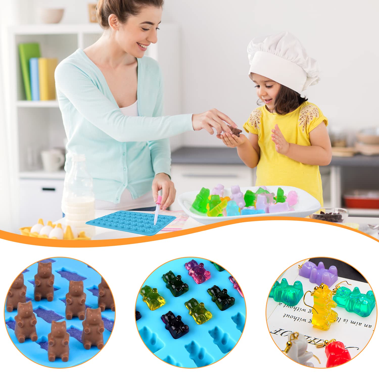 Mini-Silikonformen Für Gummibärchen - 4-teiliges Set Mit Dinosaurier & Herz-Motiven