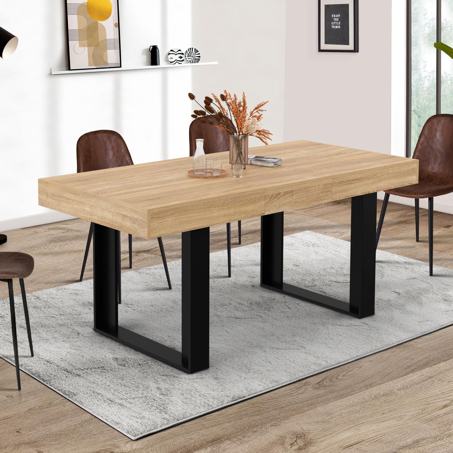 IDMarket - Mesa de comedor rectangular extensible PHOENIX 4-6 personas, madera y negro 120-160 cm
