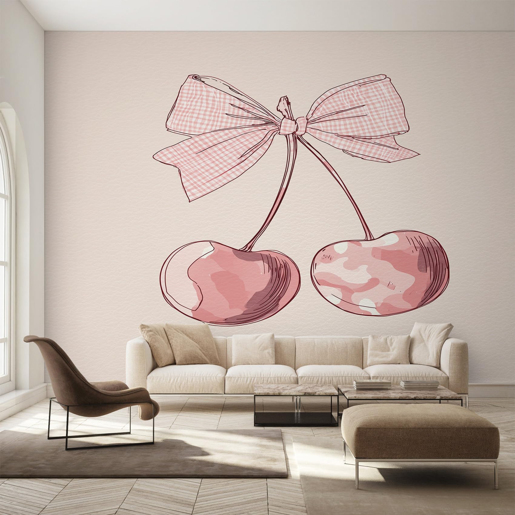 Papier peint intissé cerise bow style panoramique kawaii mignon Y&W52