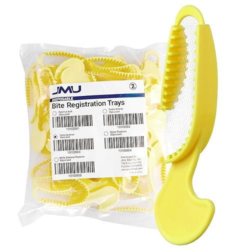 JMU Bandejas de registro de mordida cuadrante, 35 unidades, bandejas de impresión dental desechables para modos de dientes, color amarillo
