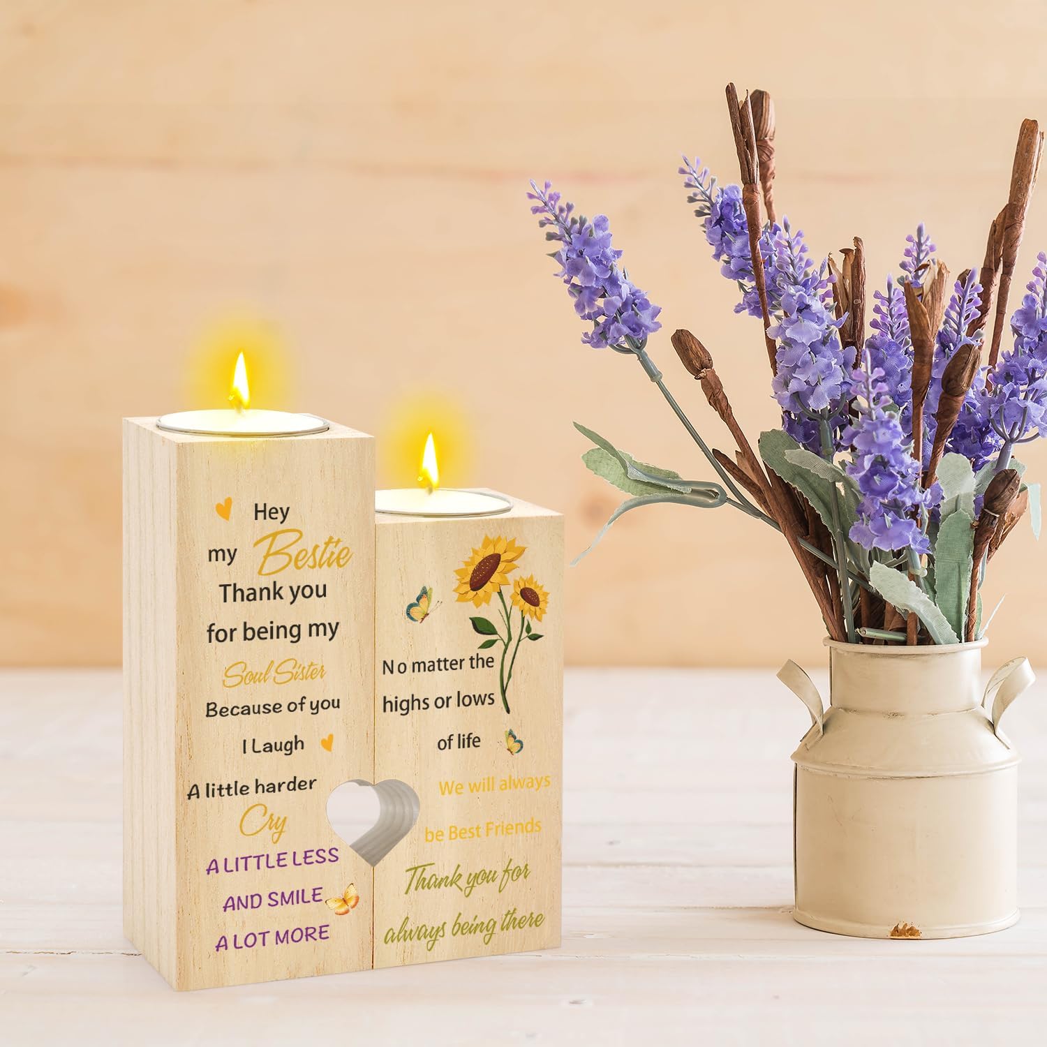 Bestie Gifts for Women - Sunflower Birthday Soul Sister Friendship Gifts for Women Friends Bestfriend BFF Candle Holder Candlestick Christmas Thank You Galentines Day Valentine's Day Gift for Friends - Image 2