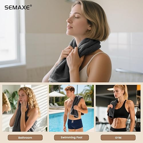 Vista 314 de SEMAXE - Juego de toallas de baño grises, 2 toallas de baño, 2 toallas de mano, 4 toallas faciales, toalla 100% algodón para baño, toalla suave