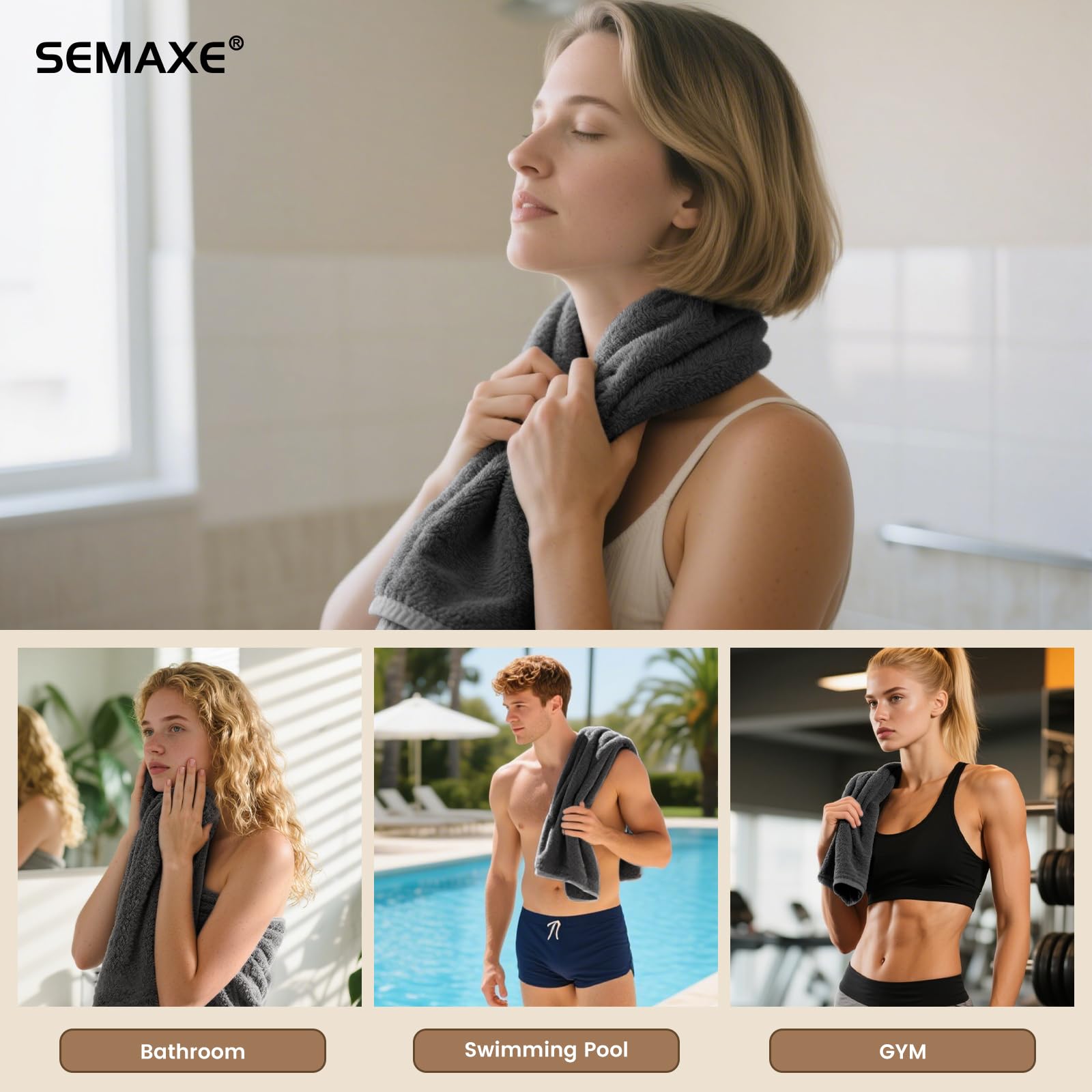 SEMAXE 12 toallas de mano, color gris