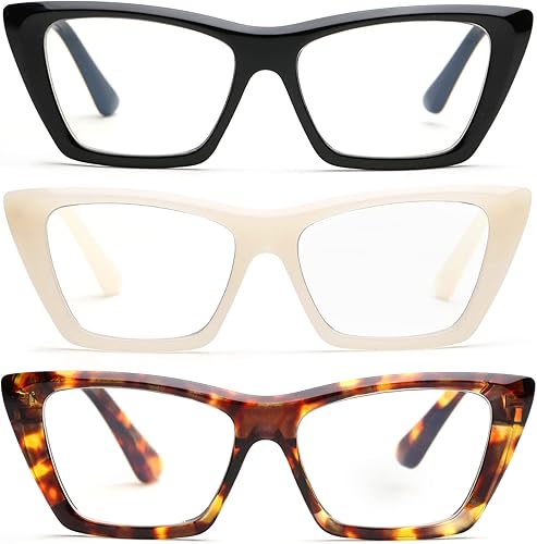 JOO'RTI Paquete de 3 lentes de lectura con bloqueo de luz azul de ojo de gato para mujer, diseño elegante, moderno y lindo