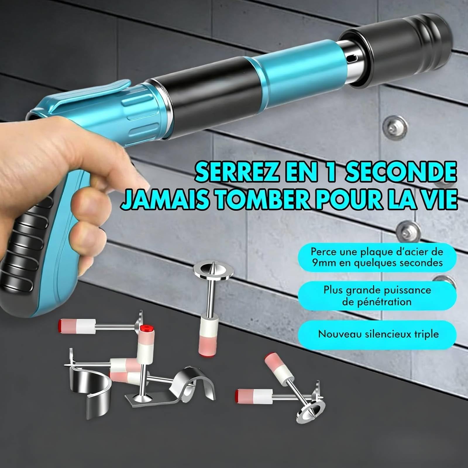 Mini Pistolet à Ongles Portable, Pistolet à Clous Manuel avec 5 Niveaux de Puissance, Cloueuse Pneumatique Silencieuse, Cloueur Beton électriques Nail Gun, pour Béton, Plafond, Bois, Fixation Murale