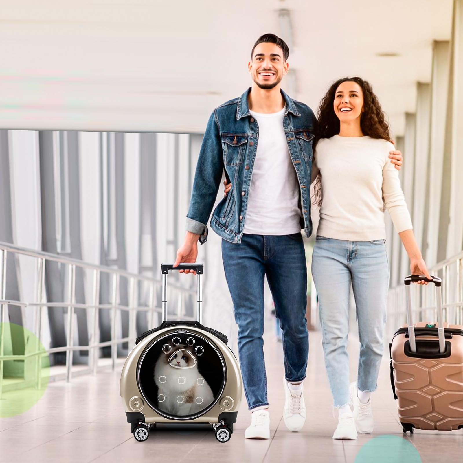 PETCUTE Plecak dla kota dla psa z kółkami, dobrze wentylowana torba transportowa dla kotów z teleskopową rączką, składany plecak dla zwierząt z wyjmowaną matą, idealny do podróży