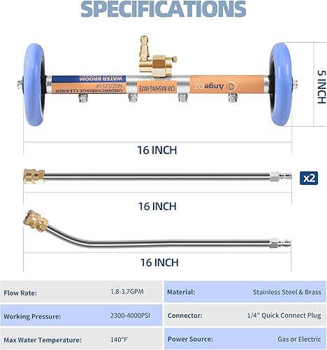 Miniatura 5 de Accesorio para lavadora a presión del tren de rodaje, escoba de agua de 16 pulgadas, accesorios de lavadora eléctrica con 4 boquillas, 3 varitas de