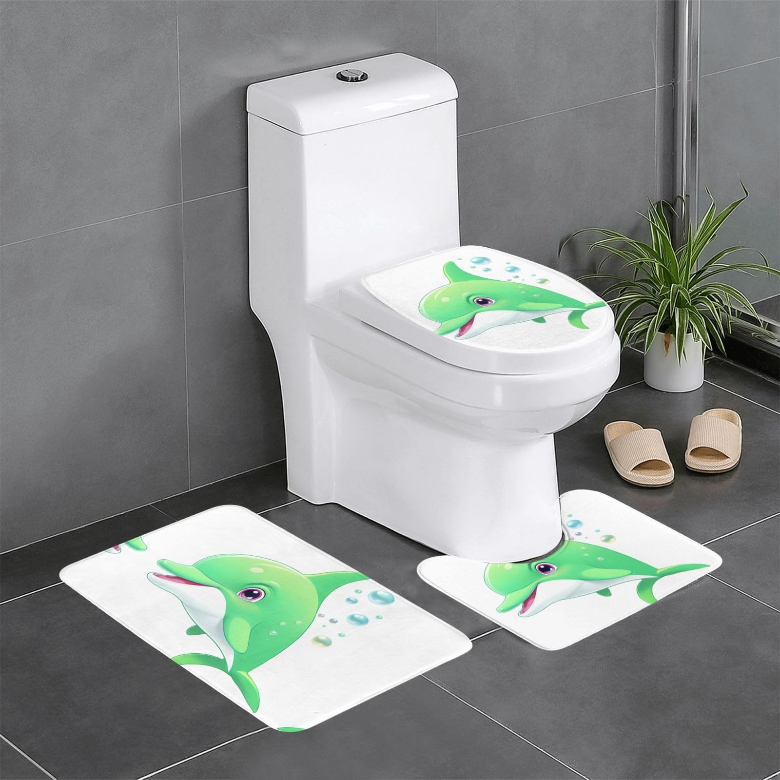 Tapis de bain antidérapant vert anti-glissade pour WC
