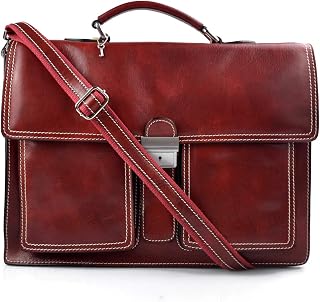 Leather briefcase business bag conference bag satchel office bag shoulder bag briefcase red