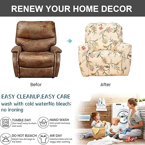Vista 117 de Eco-Ancheng Fundas reclinables de 4 piezas, fundas para sillas reclinables, fundas elásticas para sofá reclinable, fundas ajustables antideslizantes