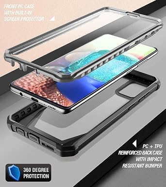 Poetic Guardian Series Samsung Galaxy A71 5G Case - Full-Body Hybrid Shockproof Bumper, Built-in Screen Protector, Black/Clear