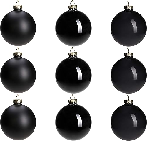 DN DECONATION Adornos de bola de Navidad de cristal negro, juego de 9, bolas de Navidad colgantes de 3 pies para decoración del árbol de Navidad,