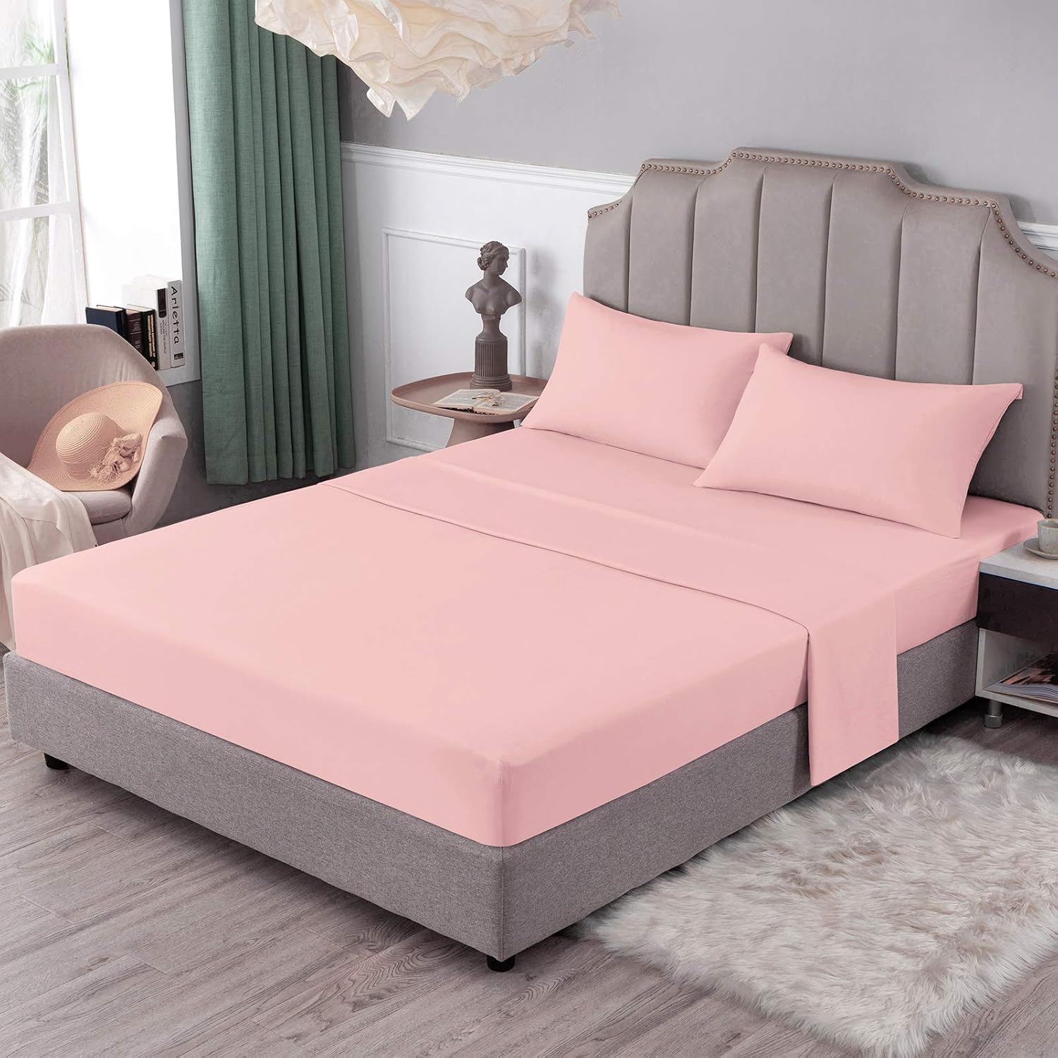 SIGOODS 4 Piece Bed Sheets Set, Microfiber 1800 Bedding Sheets & Pillowcases, 16 Inch Deep Pocket Bed Sheets Set, Super Soft Hypoallergenic Breathable Sheets Set, for Home and Hotels (Queen)