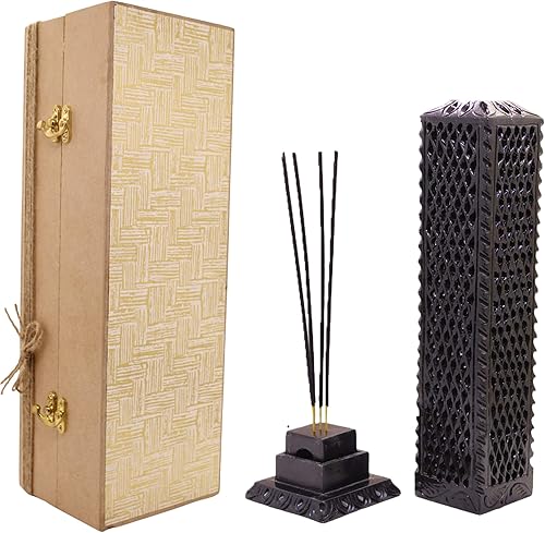 KC KULLICRAFT Quemador de incienso de esteatita negra de mármol hecho a mano, soporte para palitos de velas, embalaje de quemador de luz de té para