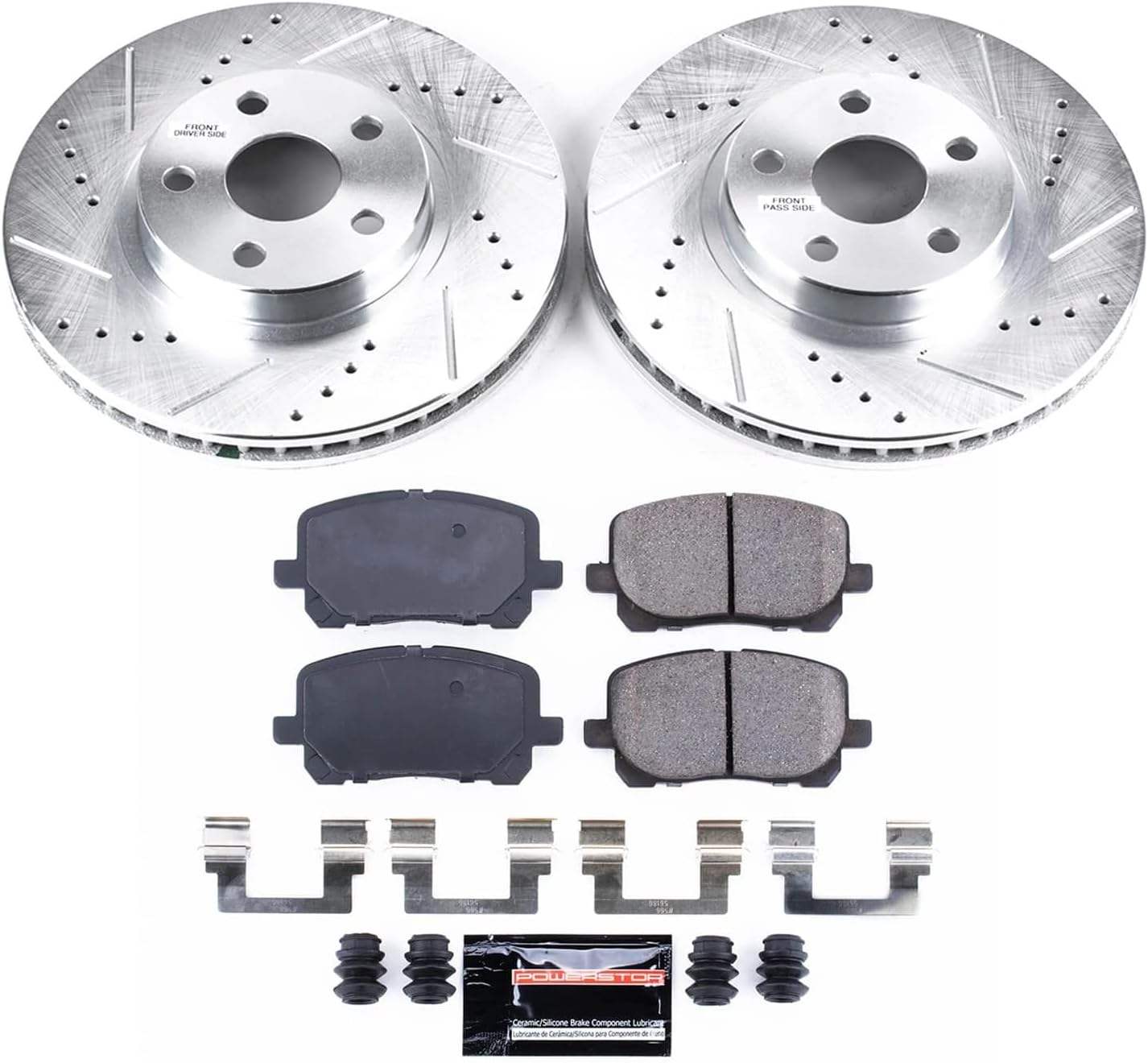 PowerStop Front Brake Kit For Pontiac Vibe 2003-08 |Toyota Corolla 2003-08 |Matrix 2003-08 - Drilled and Slotted Disc Rotors with Ceramic Brake Pads Replacement, K2316