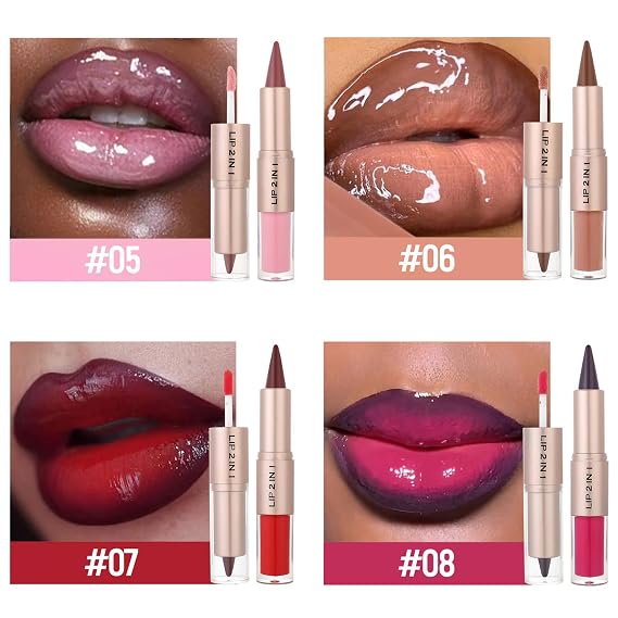KYDA 2 Pcs Dual-Ended Brown Lip Liner Combo, 01+06