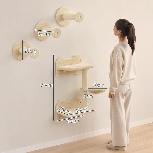 Foto 7 de 8 de PawHut Juego de Estanterías para Gatos de 4 Piezas Rascador de Pared para Gatos con 3 Postes de Sisal Hamaca…