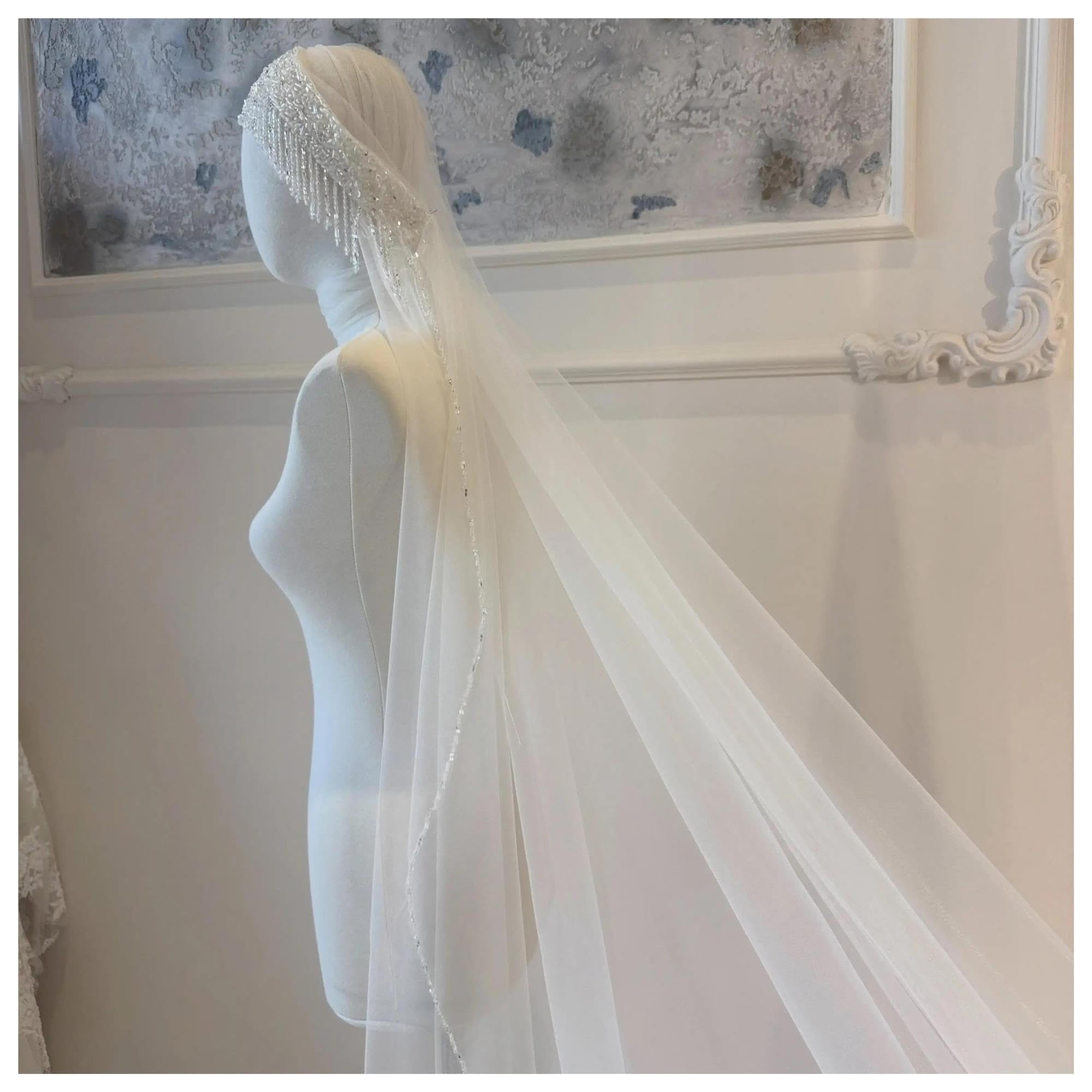 Velo da sposa cattedrale, fascia nappa di cristallo fatta a mano