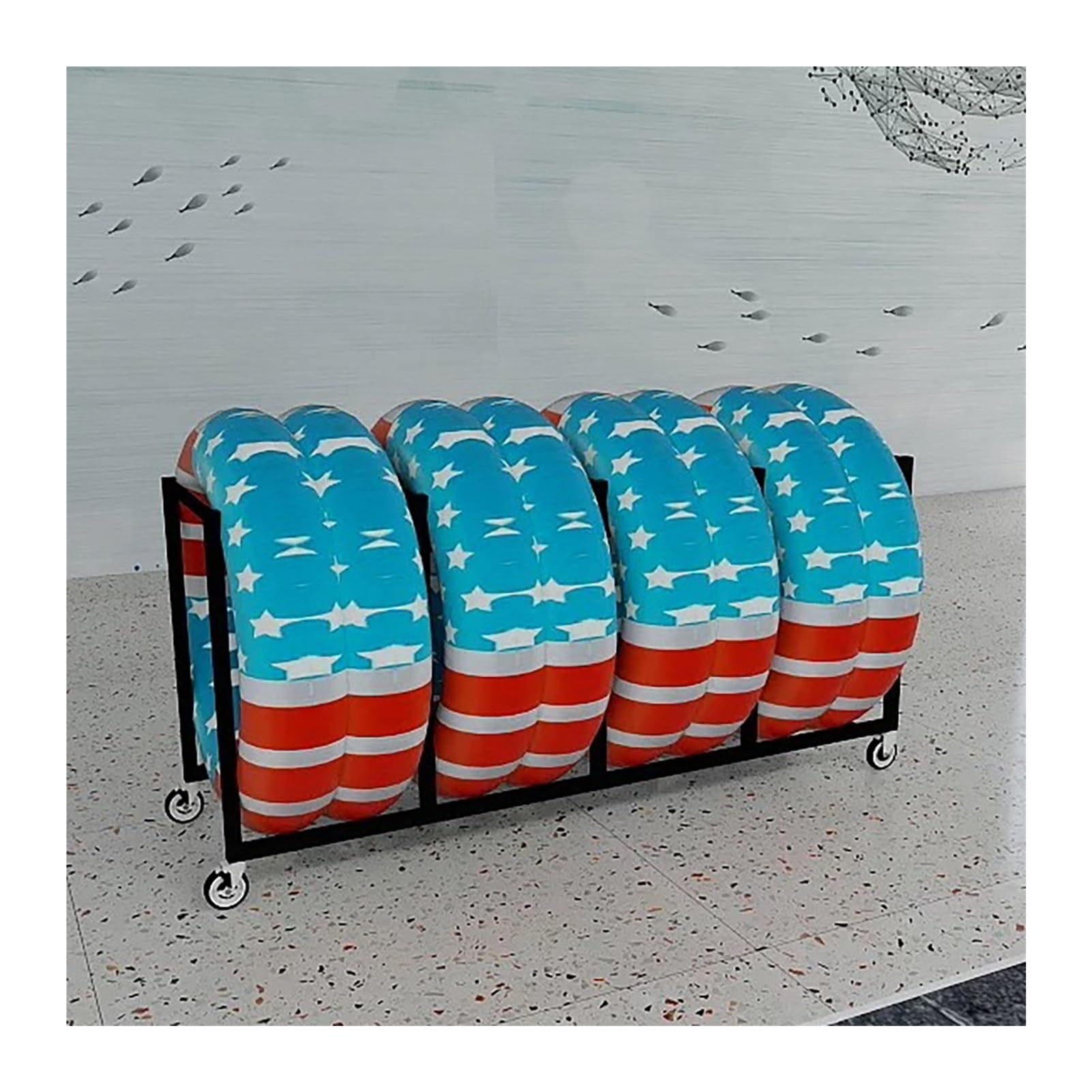 Grande supporto per galleggianti per piscina, autoportante, in metallo resistente, organizer salvaspazio per uso interno ed esterno