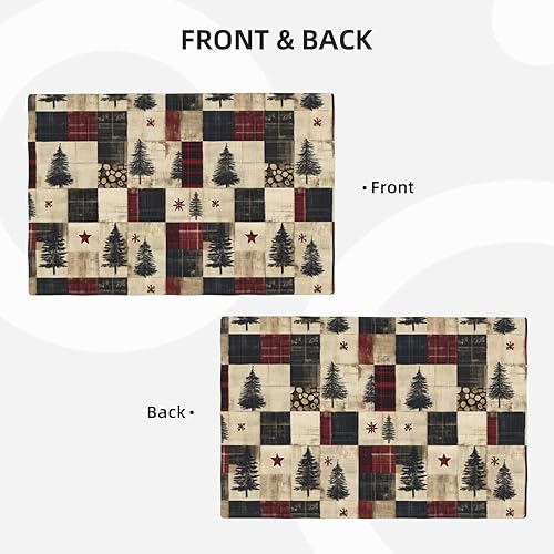 Miniatura 4 de Dining Table Placemats Set of 4-12x18 Inch Christmas Tree Plaid Print Faux Linen Double Heat Resistant Place Mats, Kitchen Table Mats, Wipeable