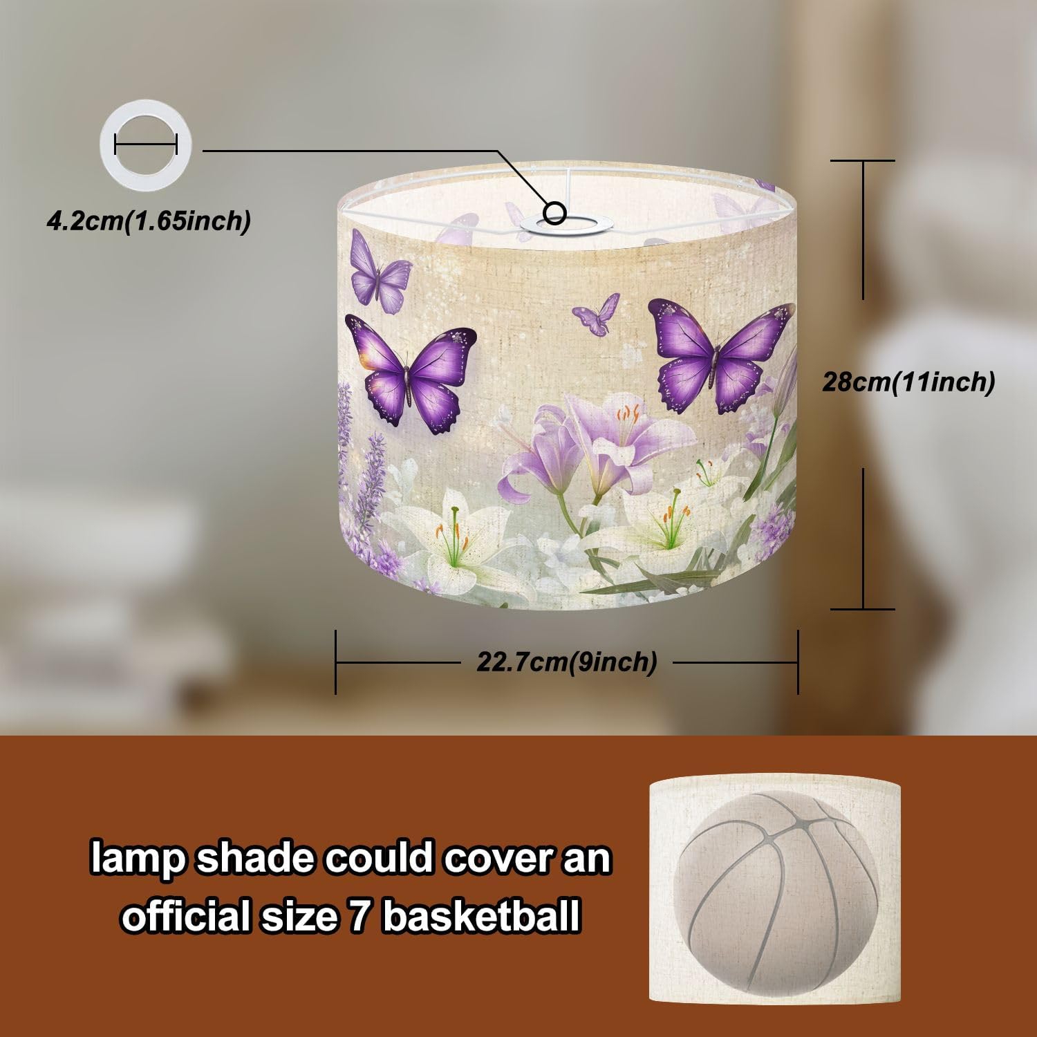 Purple Lampshades Floral Lamp Shades Boho 1 Pack Ethereal Violet Butterflies Lavender Lilies Watercolor Art Light Shade for Table Lamps Floor Lamps Drum Lamp Shades Lampshade Replacement