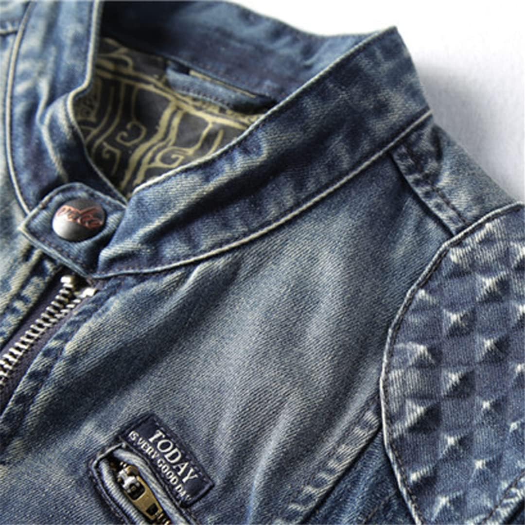 HEYDHSDC Men's European Casual Jeans Jackets Plus Size Overcoats Spring Streetwear Zipper Denim Coats