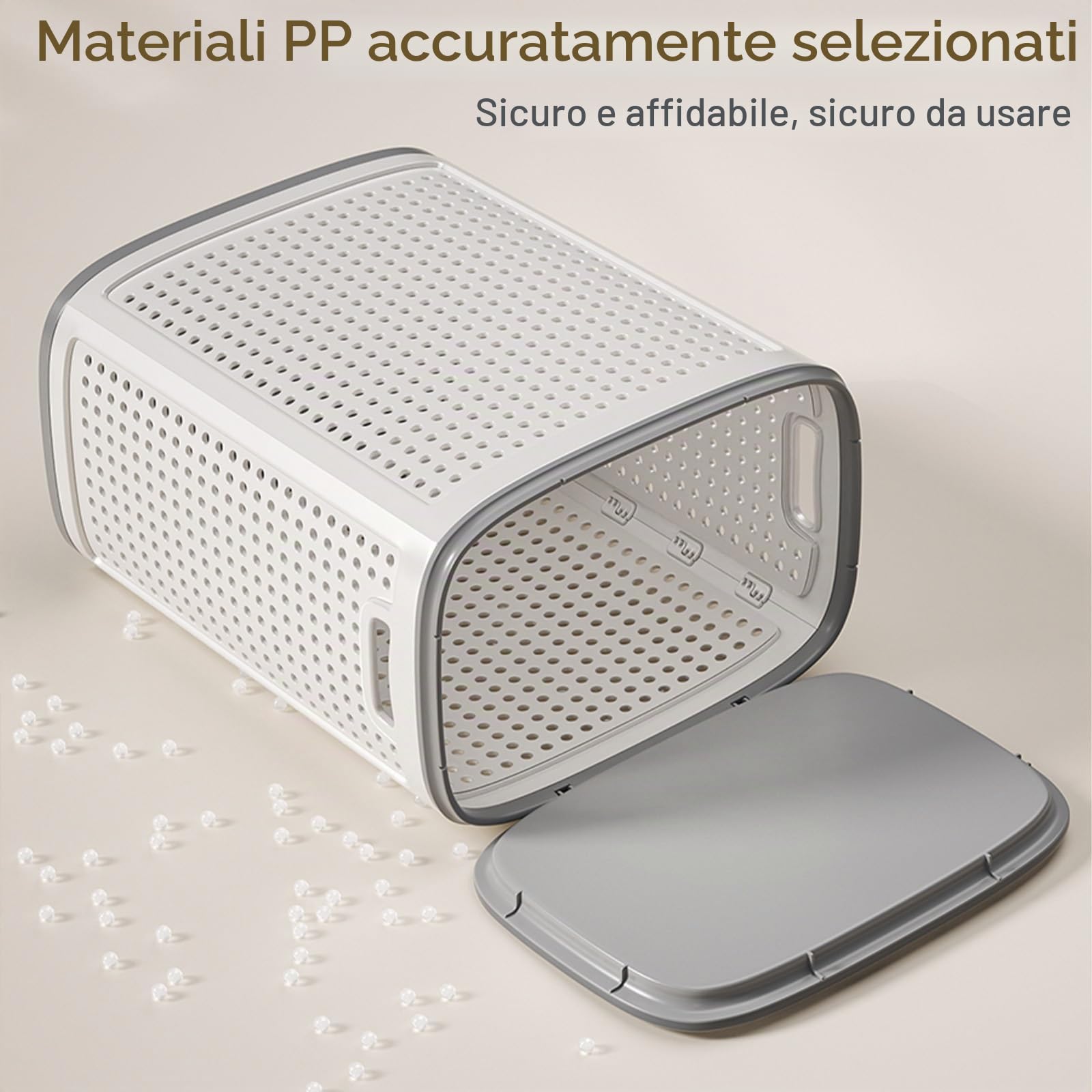 Cesto Biancheria Sporca con Coperchio, Portabiancheria Plastica con Ruote, Cesta Panni Sporchi con Design Cavo e Maniglie per Un Facile Trasporto(Large)