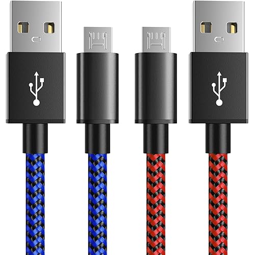 Cable de carga para controlador PS4 de 10 pies, paquete de 2 cables de nailon trenzado extra largo micro USB 2.0 de alta velocidad compatible con
