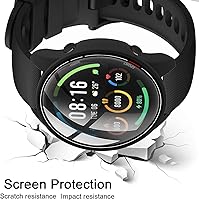 Vista 4 de Paquete de 2 fundas con protector de pantalla de vidrio templado compatible con Xiaomi Mi Watch, dureza 9H 360°, carcasa de PC completa negra +