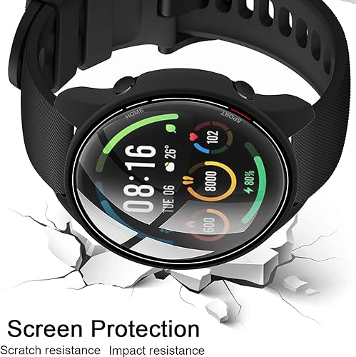 Miniatura 5 de Paquete de 2 fundas con protector de pantalla de vidrio templado compatible con Xiaomi Mi Watch, dureza 9H 360, carcasa de PC completa negra + funda