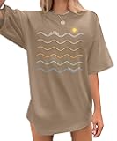 Womens Oversized Tee Shirts Vintage Sunshine Graphic Tees Hiking T-Shirts Boho Summer Short Sleeve Top