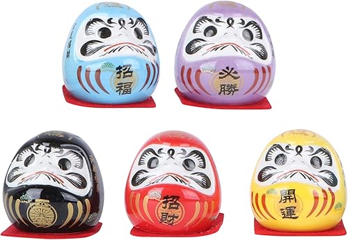 Amosfun 5 piezas porcelana mini Daruma japonés Ochoko Daruma cerámica Daruma fortuna muñecas en miniatura Daruma muñeca para la mesa del hogar