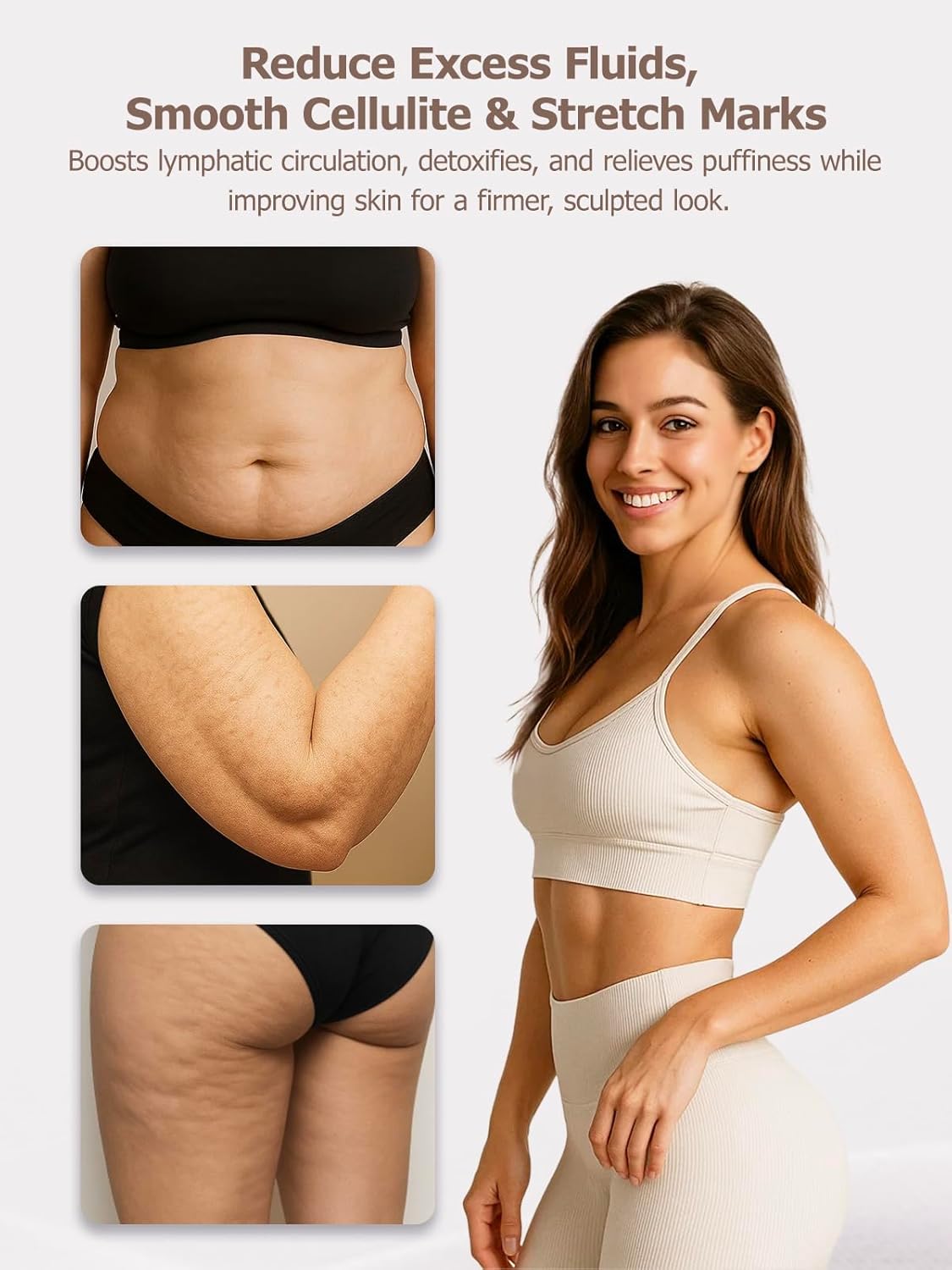 DiDEER Lymphatic Drainage Massager & Anti Cellulite Massage Tool, for Legs, Arms & Belly, Body,Helps Reduce Stretch Marks & Cellulite,with Microcurrent, Light Heat & Vibration (White) - Image 3