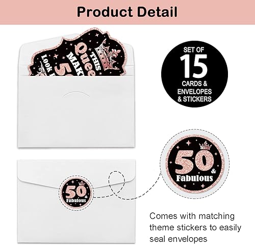 Miniatura 10 de REWIDPARTY Invitaciones de fiesta de cumpleaños número 80 de oro negro con sobres y calcomanías (juego de 15) Invitaciones de relleno en forma de 80