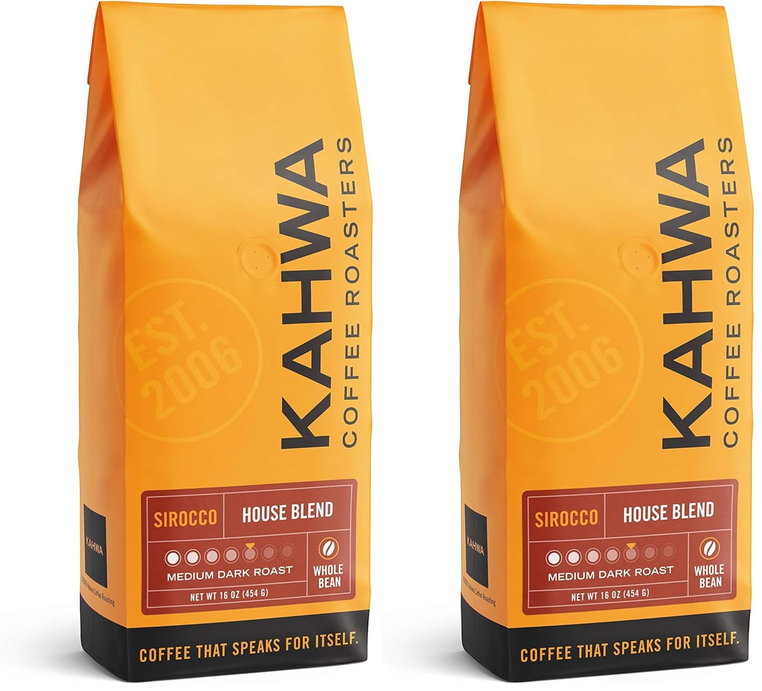 Kahwa Coffee Sirocco Medium Dark Roast House Blend, Whole Bean Coffee, 1 lb Bag (Pack of 2)