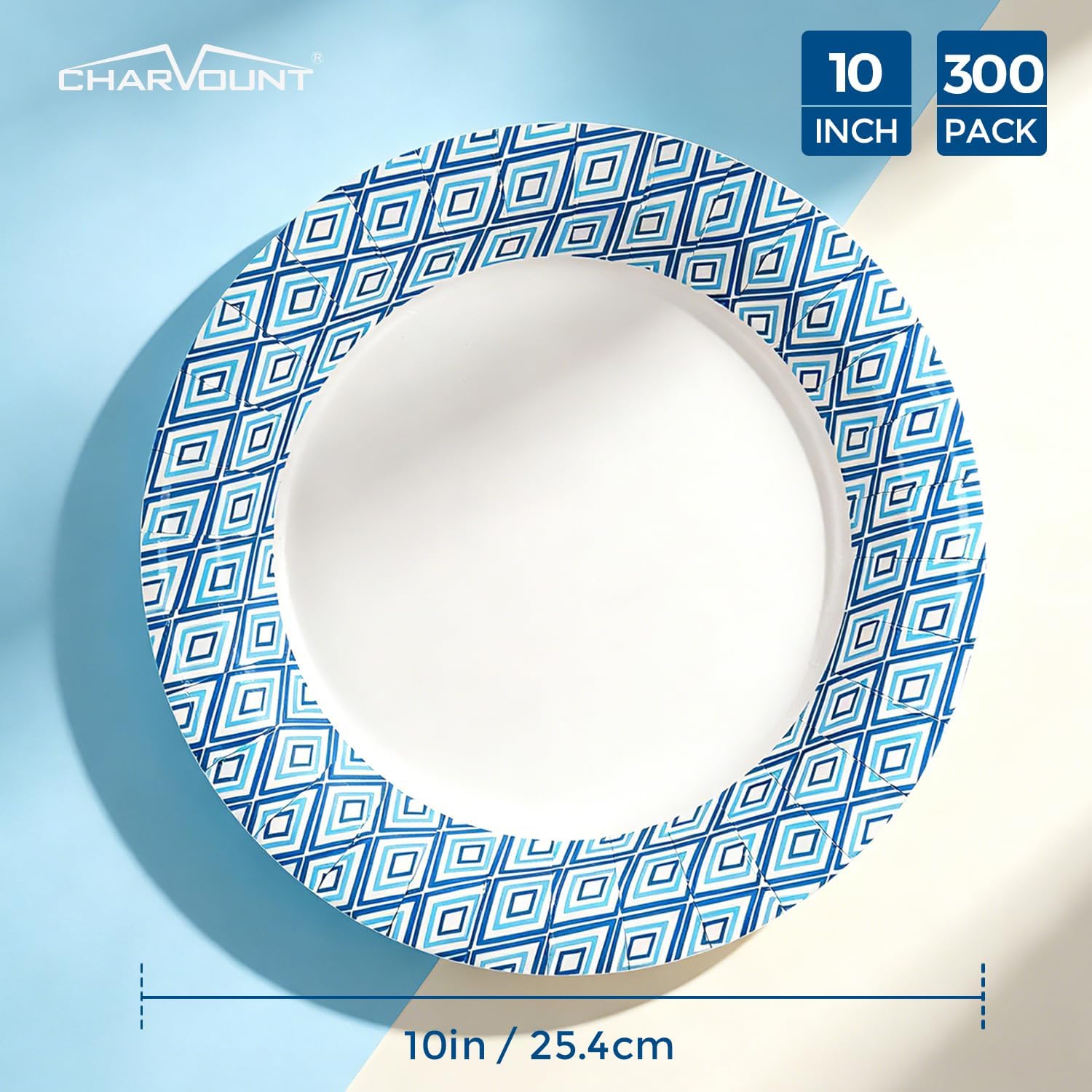 Charmount 10 Inch Disposable Blue Paper Plates - 300 Count image 2