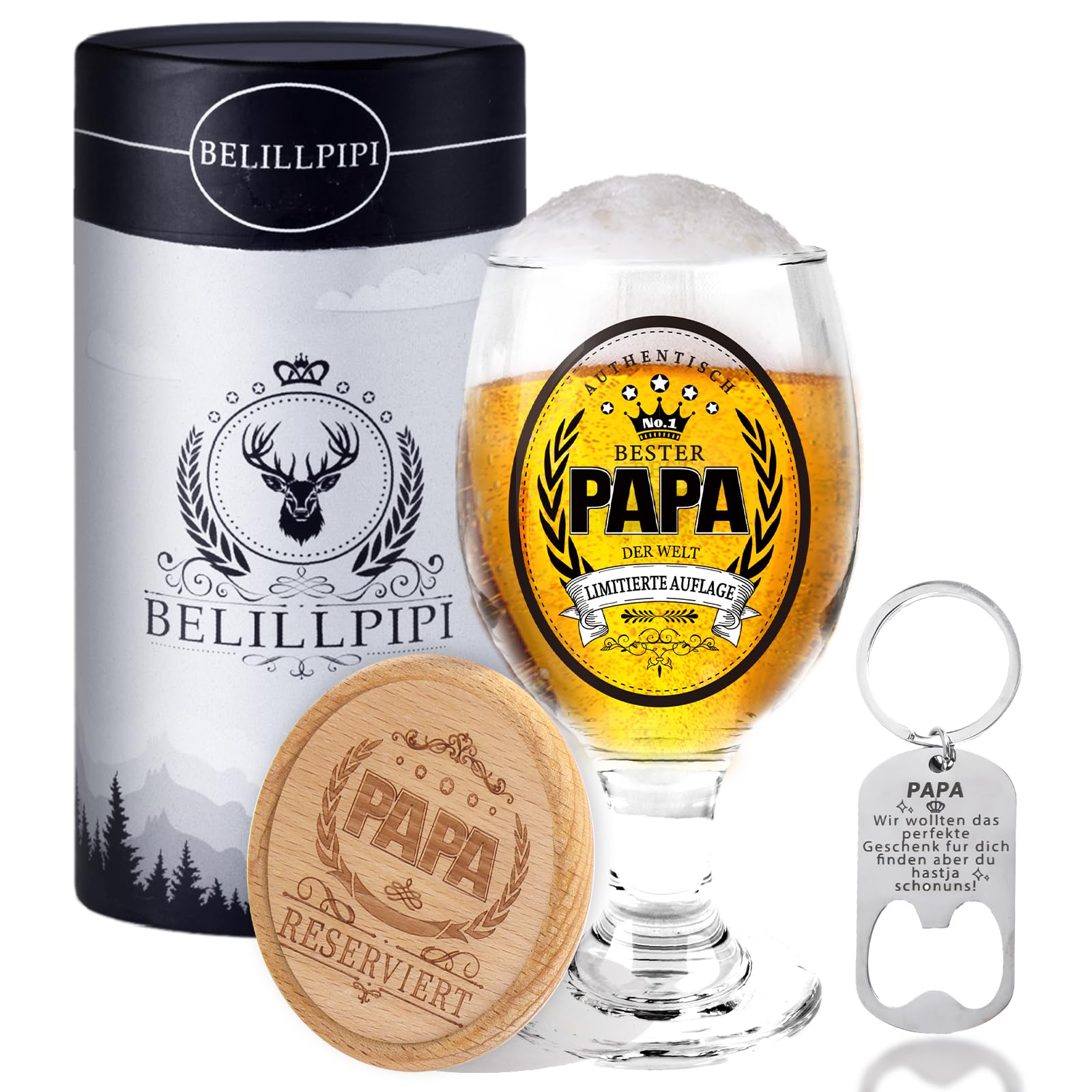 Belillpipi Vatertagsgeschenk für Papa, Bierglas Mit Gravur B
