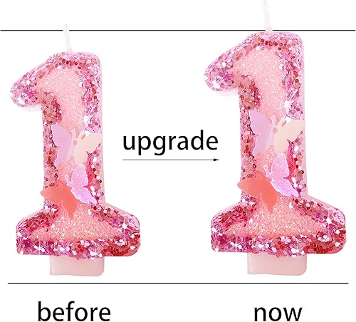 Miniatura 3 de Velas de cumpleaños número 9, velas de pastel de feliz cumpleaños con purpurina rosa, velas hechas a mano con números de lentejuelas