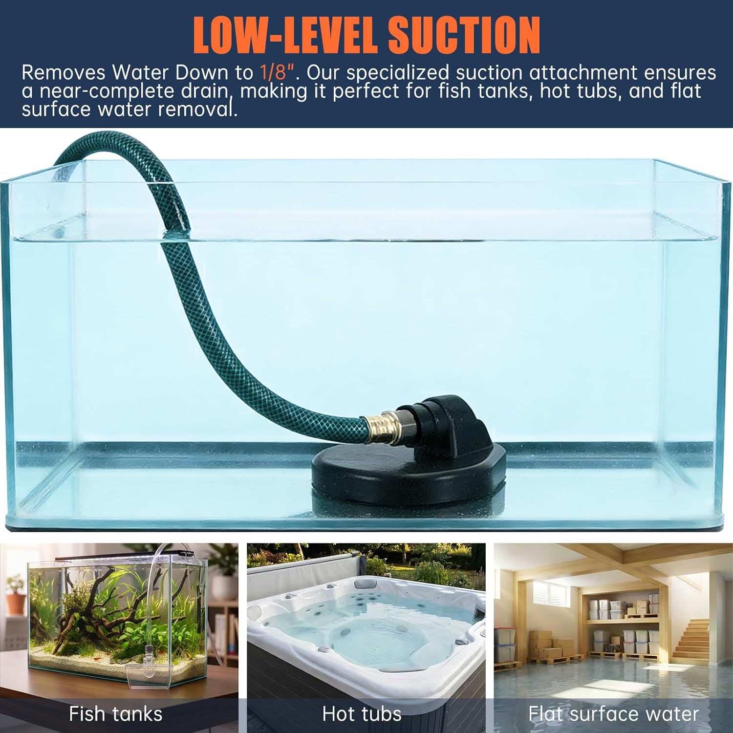 115V Water Transfer Pump, 1/10HP 330 GPH Portable Electric Utility Pump with ON/OFF Switch and Suction Hose Kit for Gardens, Hot Tubs, Pools, Ponds, Basement