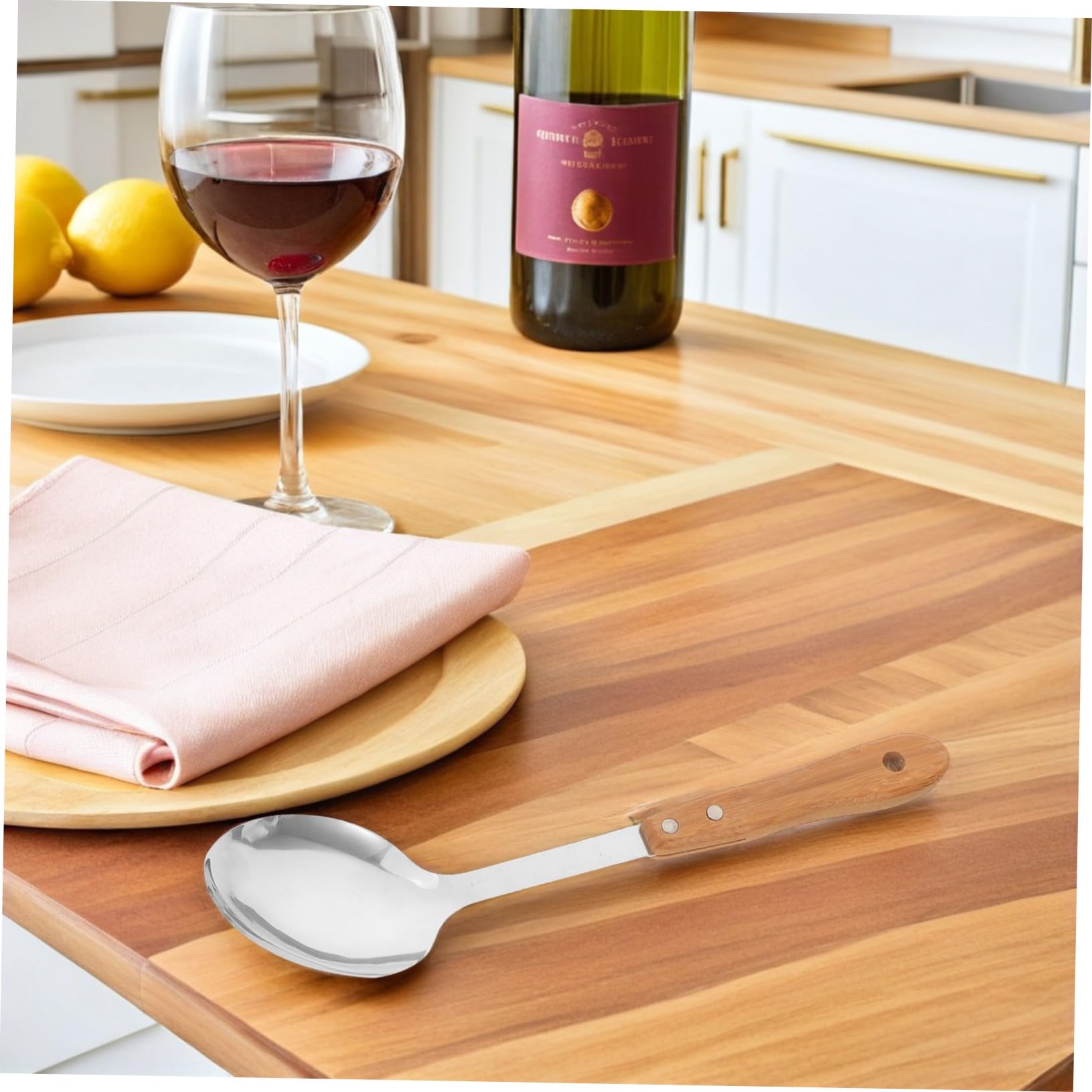 5 Piezas de Cocina Inoxidable con Mango de Cucharón para Sopa Tenedor para Pasta y Cuchara para Ensalada Resistentes al Calor para Camping y Uso Diario