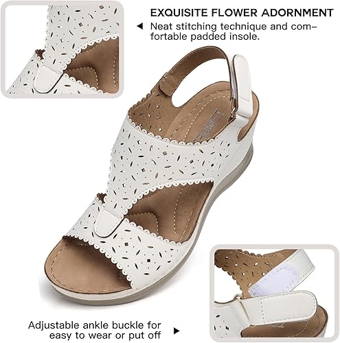Miniatura 3 de TEMOFON Sandalias para mujer Plataforma de cuña correa de tobillo de verano con punta abierta - Sandalias elegantes para mujer - Sandalias bajas