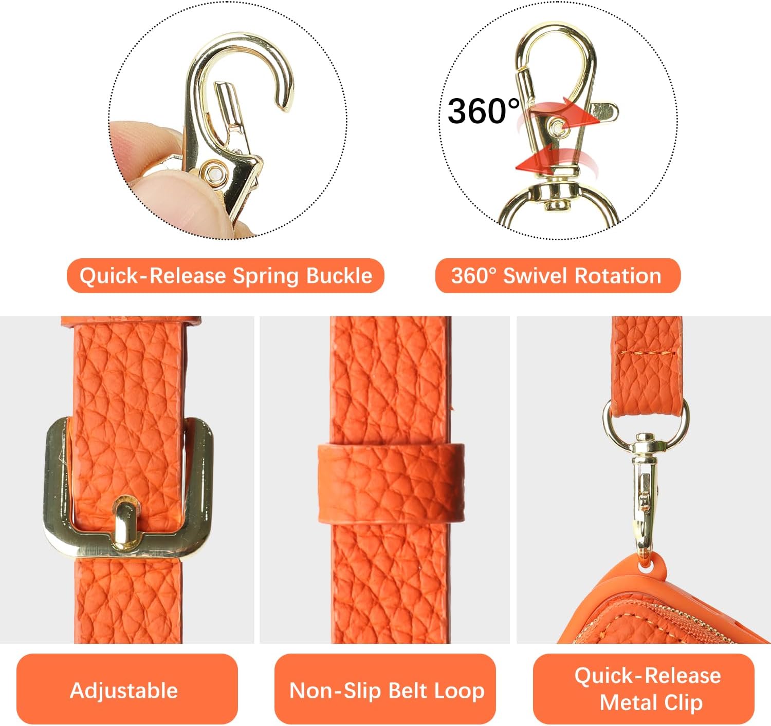 Cavor Genuine Leather for iPhone 15 Pro Max Wallet Case with Card Holder for Women Men,for iPhone 15 Pro Max Case with Strap, Crossbody Lanyard and Wristlet Zipper Phone Case-Orange