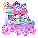 4-Pejiijar Rainbow Unicorn Kids Roller Skates for Girls Toddler Ages2-4 5-8,Adjustable Roller Shoes with Luminous Wheels for Birthday Xmas Gifts