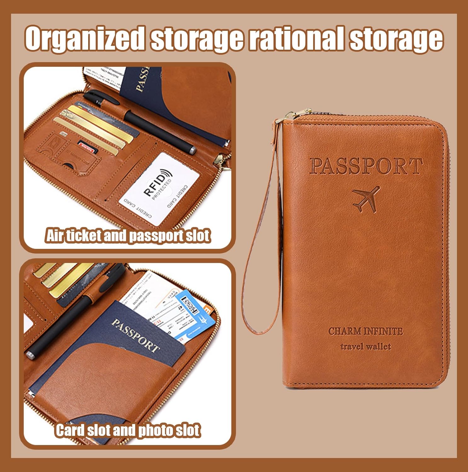 RFID Passport Wallet for Travel (Men & Women), Anti-Theft Leather RFID Passport Holder with Multi-Card Slots (Brown) - Image 4