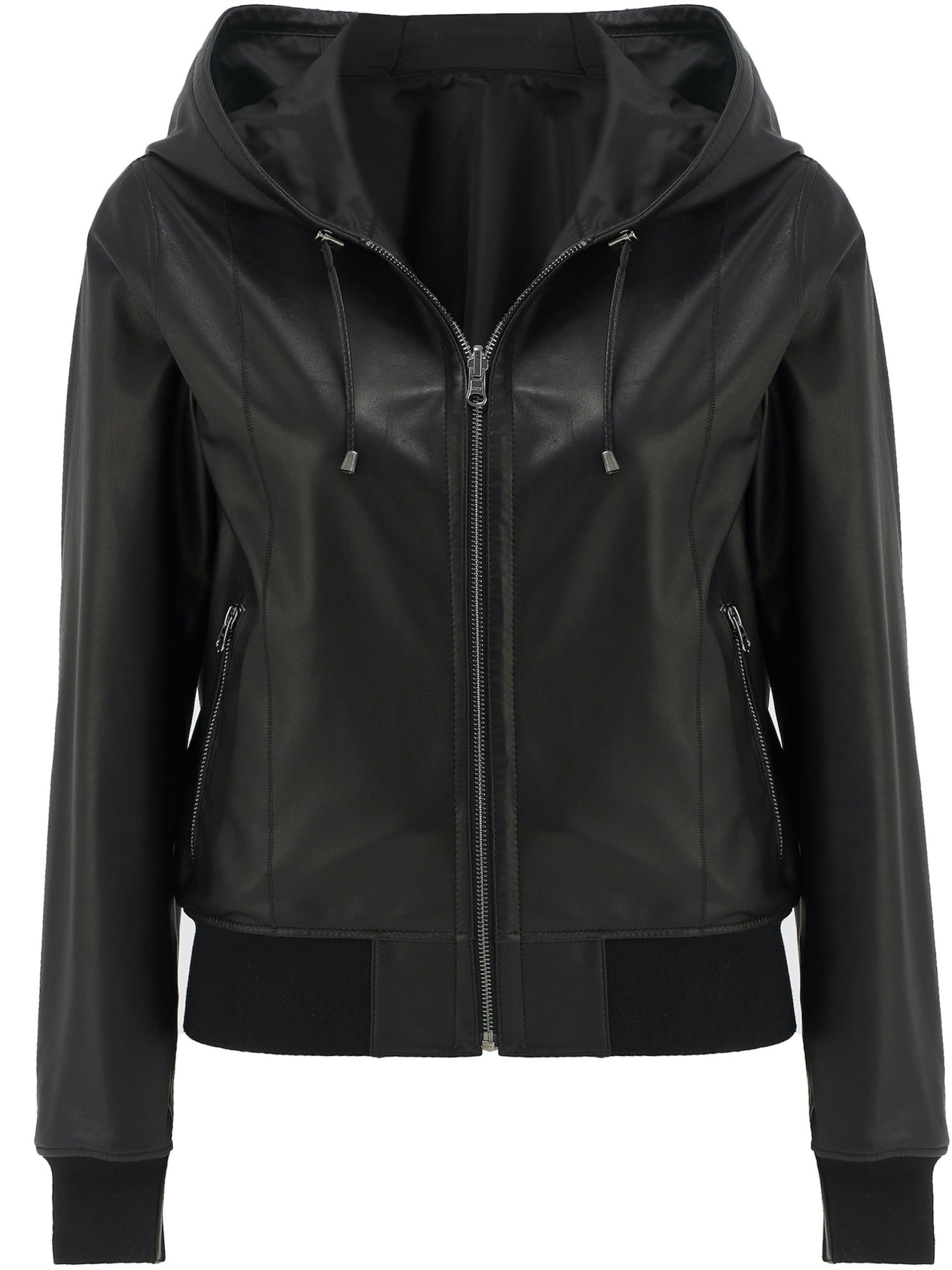 Women's Black Reversible Leather Jacket with Hood (XS) : Amazon.ca