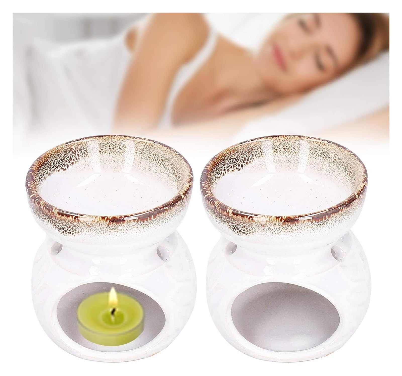 YKMYXZ wax burner， 2pcs Essential Oil Diffuser, Ceramic Burner, Fragrance Lamp, Decorative Aromatherapy Stove Furnace(Wit)